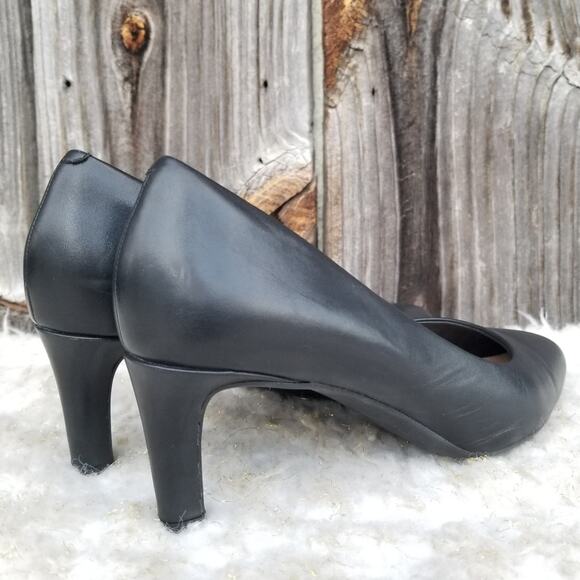 Black Leather Work Pumps Clarks Artisan Calla Rose Size 9 Comfort Cushion Heels - Picture 6 of 14